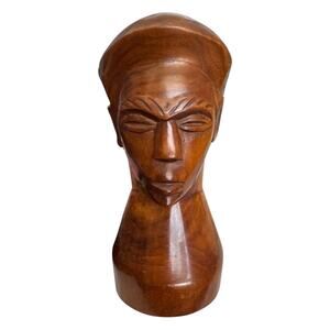Vintage Hand Carved Solid Wood Primitive Bust of a Man